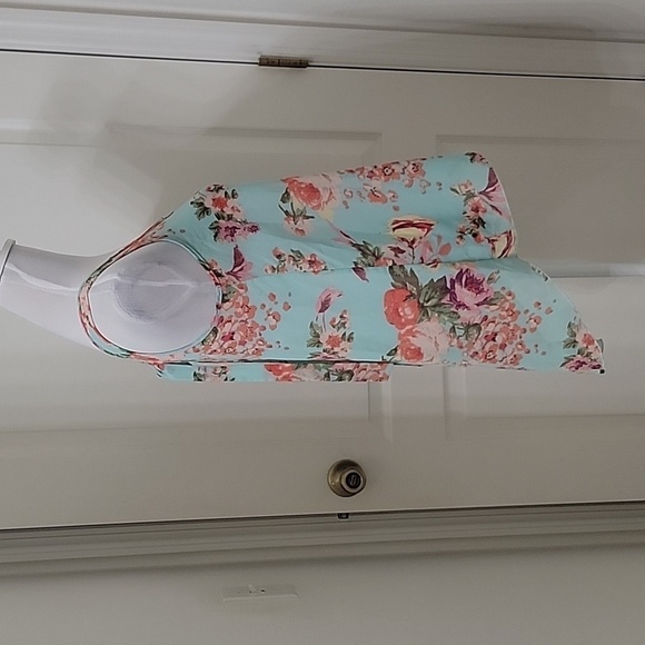 Forever 21 Light Blue Floral High Low Hem Tie Back Sheer Sleeveless Blouse - Picture 7 of 12